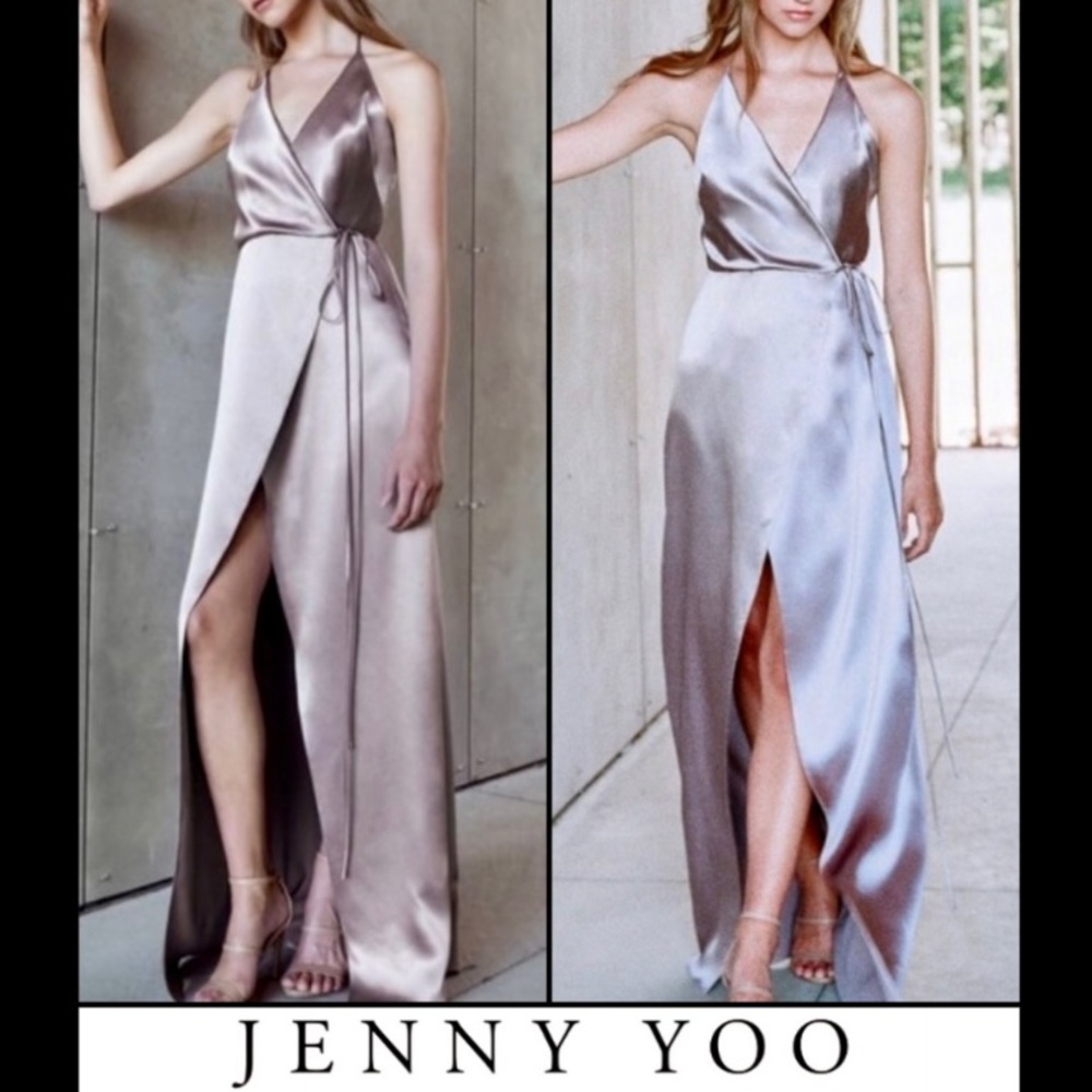 Jenny Yoo Lana Crepe Full Length Maxi Dress Gown Wrap Tie Formal Prom Wedding - Picture 2 of 6